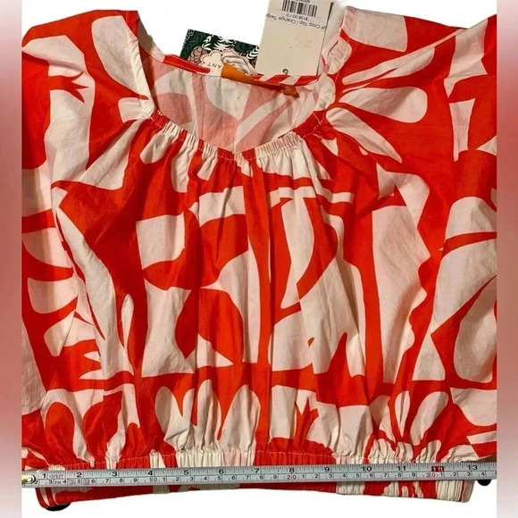 Oliphant Puff Crop Top Orange Twiggy Women’s Smocked Waist Blouse‎ Size S - Picture 5 of 7